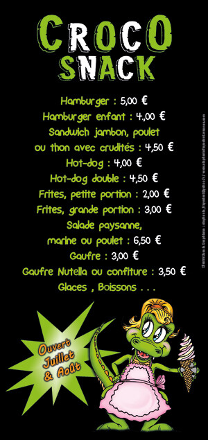 flyer verso "Croco Snack" du Reptilarium du Larzac